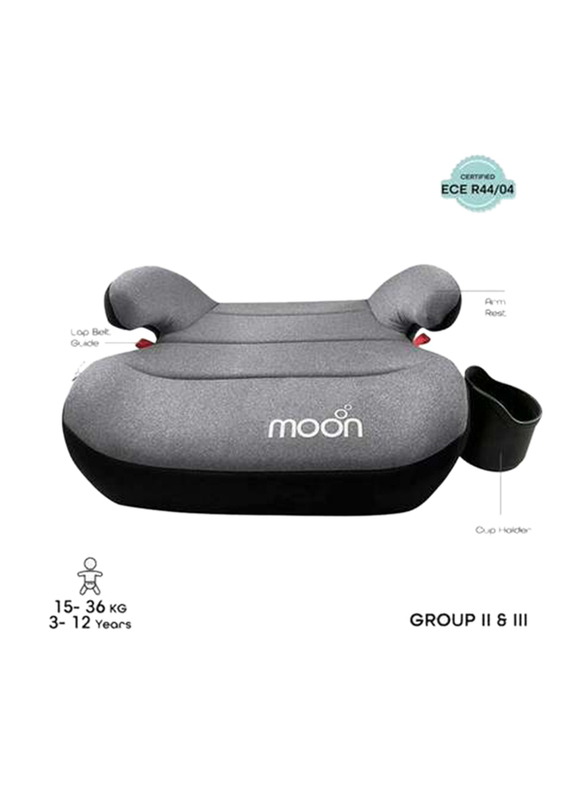 Moon Kids Booster Car Seat with Isofix and Cup Holder, Grey