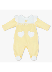 Moon Lemon Hearts Cotton Sleepsuit for Baby Girls, 1-3 Months, Yellow