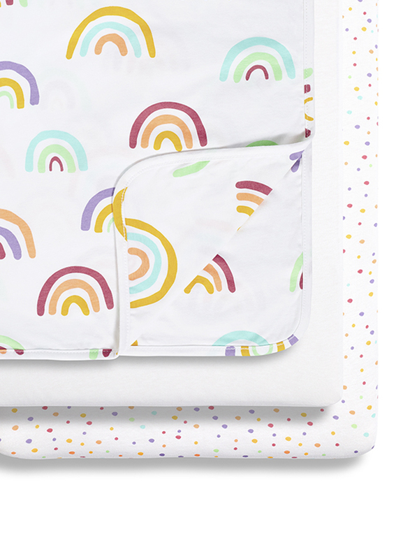 Snuz Pod Fitted Sheets & Baby Blanket Light Breathable & 100% Soft Jersey Cotton Crib Bedding Set, 3 Piece, Rainbow