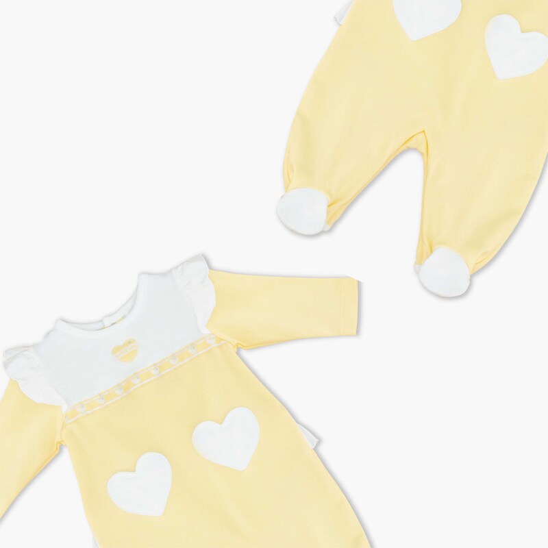 Moon Lemon Hearts Cotton Sleepsuit for Baby Girls, 1-3 Months, Yellow