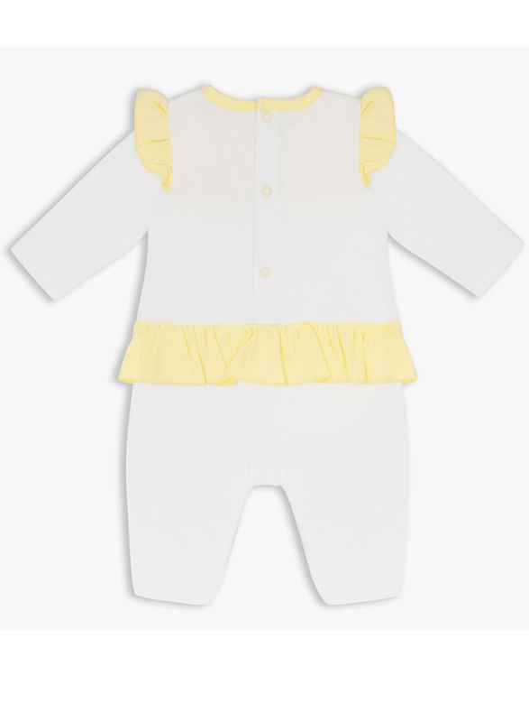 Moon 100% Cotton Hearts Sleepsuit for Baby Girls, 0-1 Months, Yellow/White