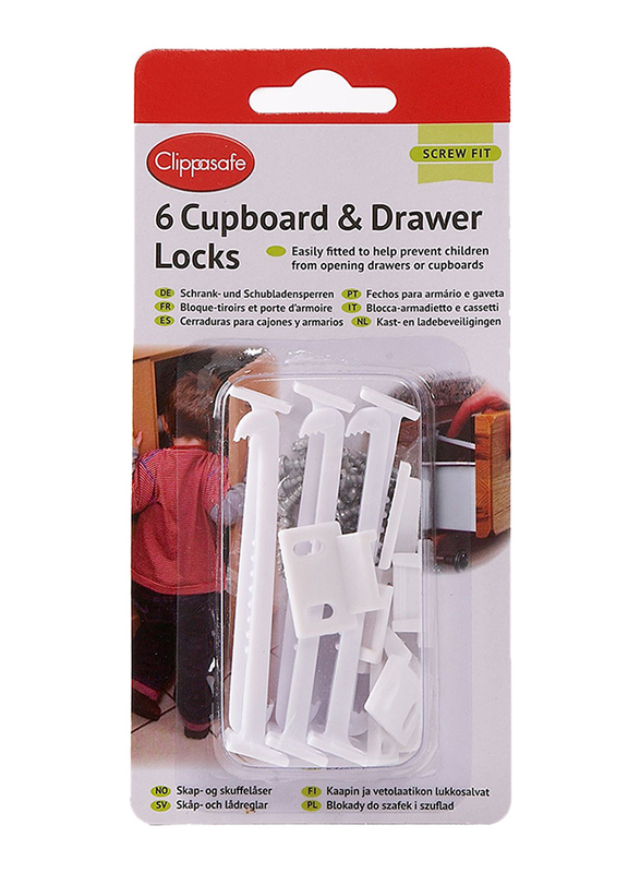 Clippasafe Cupboard & Drawer Locks, 6 Piece, White