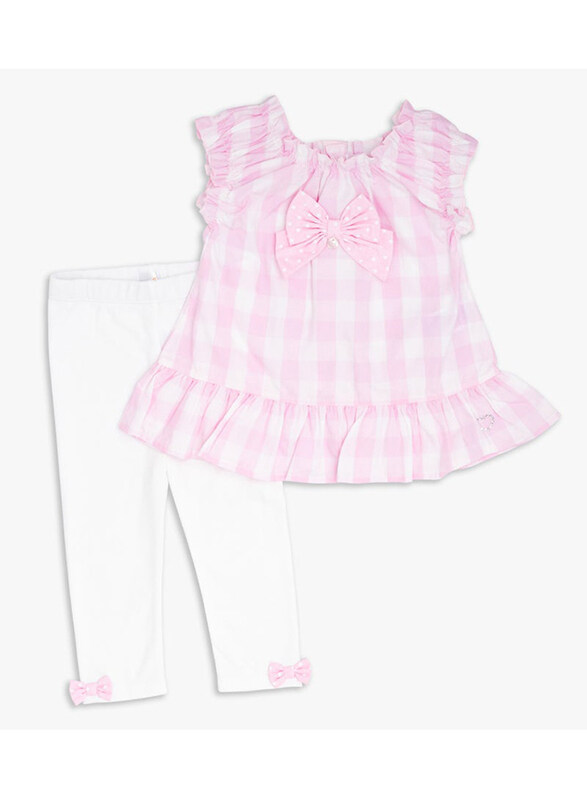 

Moon 100% Cotton Gingham Tunic Top and Leggings Set for Baby Girls, 12-18 Months, Pink