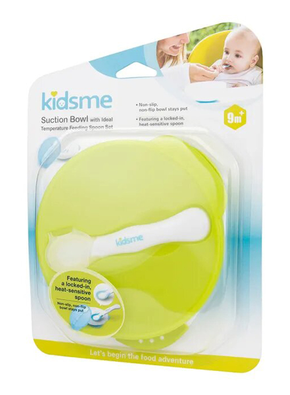 Kidsme Suction Bowl with Ideal Temperature Feeding Spoon Set, Lime
