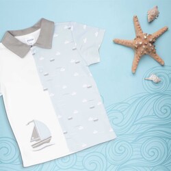 Moon Little Boat 100% Cotton Polo T-Shirt and Long Pant Set for Baby Boys, 9-12 Months, Teal