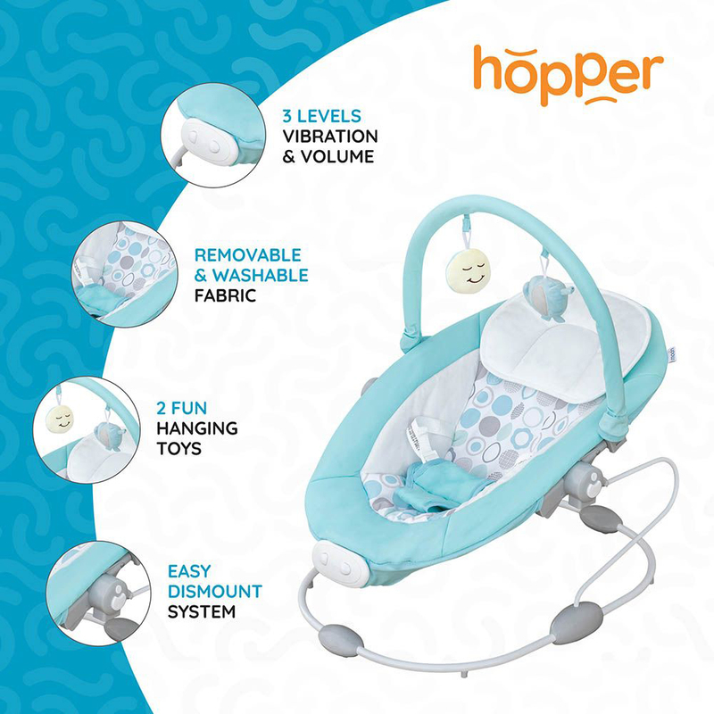 Moon Hopper Baby Bouncer Portable Soothing Seat With Vibration, 3 Months Above, Blue
