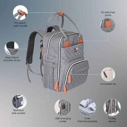 Moon Nutra Waterproof Backpack Diaper Bag with Multiple Pockets & Changing Pad, Grey Melange