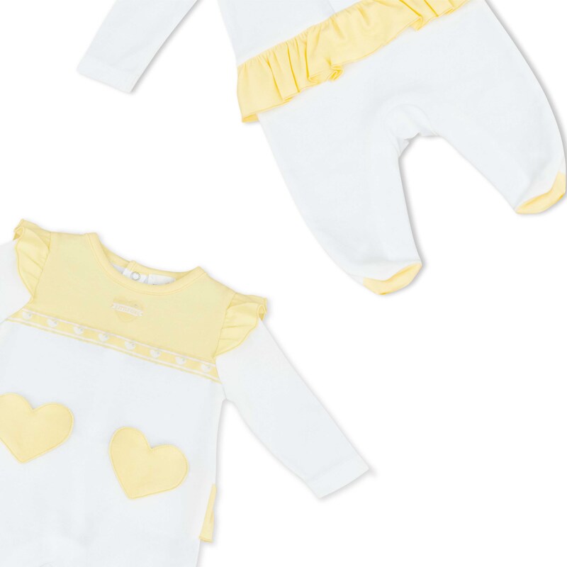Moon Lemon Hearts Cotton Sleepsuit for Baby Girls, 1-3 Months, Yellow/White