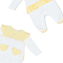 Moon Lemon Hearts Cotton Sleepsuit for Baby Girls, 1-3 Months, Yellow/White