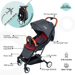 Moon Ritzi Cabin Stroller + Moon Pull String Girl Musical Toy, Black/Red
