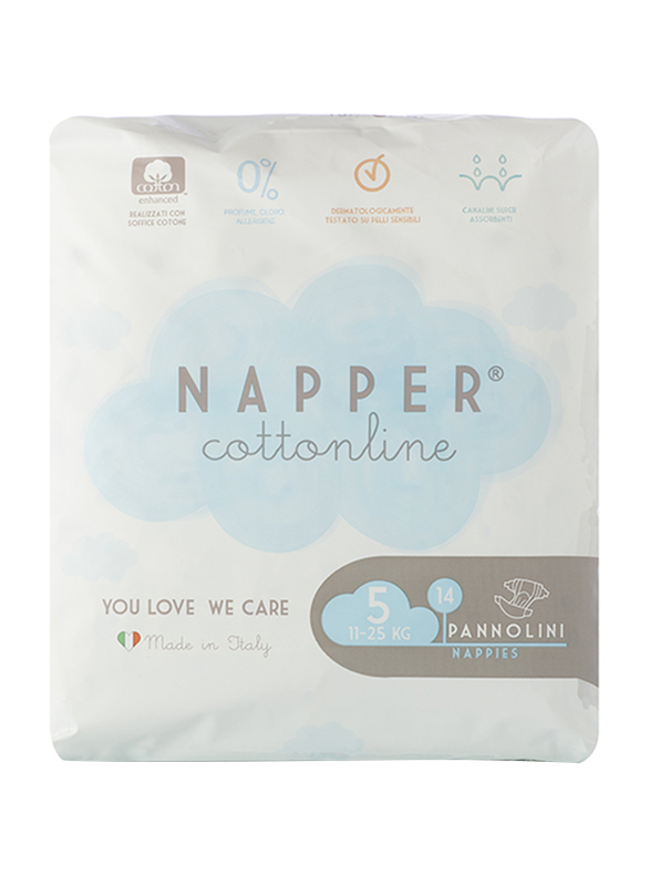 Napper Cotton Line Soft Hug Parmon Diapers, Size 5, Junior, 11-25 kg, 14 Count