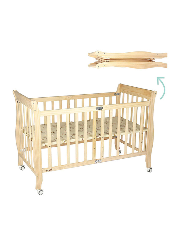 

Moon Wooden Foldable Crib 3 Level Height Adjustment, Natural Wood