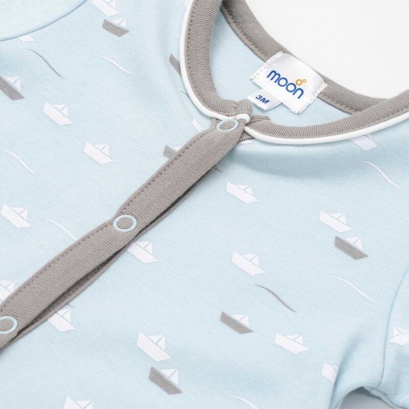 Moon Little Boat 100% Cotton Sleepsuit, Hat and Bib 3 Piece Set for Baby Boys, 1-3 Months, Teal