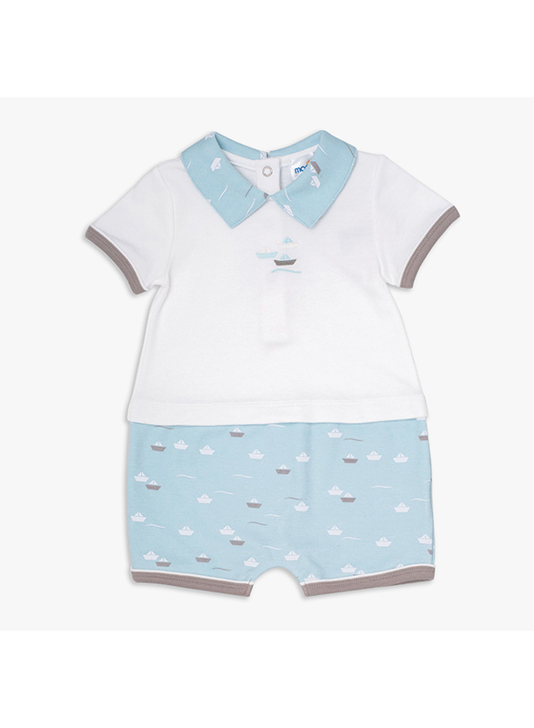 Moon Little Boat 100% Cotton Romper with Collar for Baby Boys, 0-3 Months, Teal
