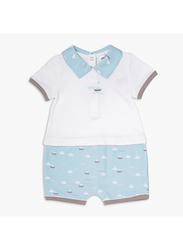 Moon Little Boat 100% Cotton Romper with Collar for Baby Boys, 0-3 Months, Teal