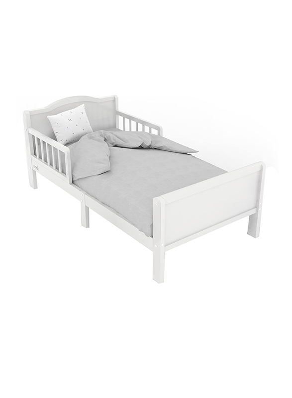 Moon Wooden Toddler Bed with Safety Guard Rail, Ages 3 years to 12 Years, 143 x 73 x 60cm, White