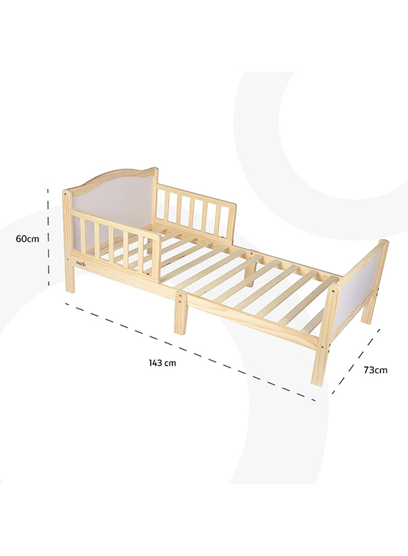Moon Wooden Toddler Bed with Safety Guard Rail, Ages 3 years to 12 Years, 143 x 73 x 60cm, Natural Wood