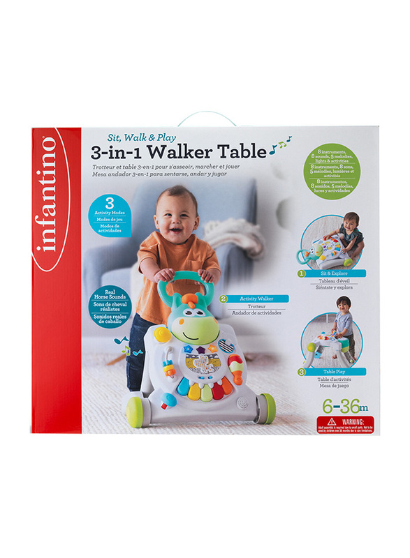 Infantino Sit, Walk & Play 3-In-1 Walker, Activity Table for Baby, Multicolour