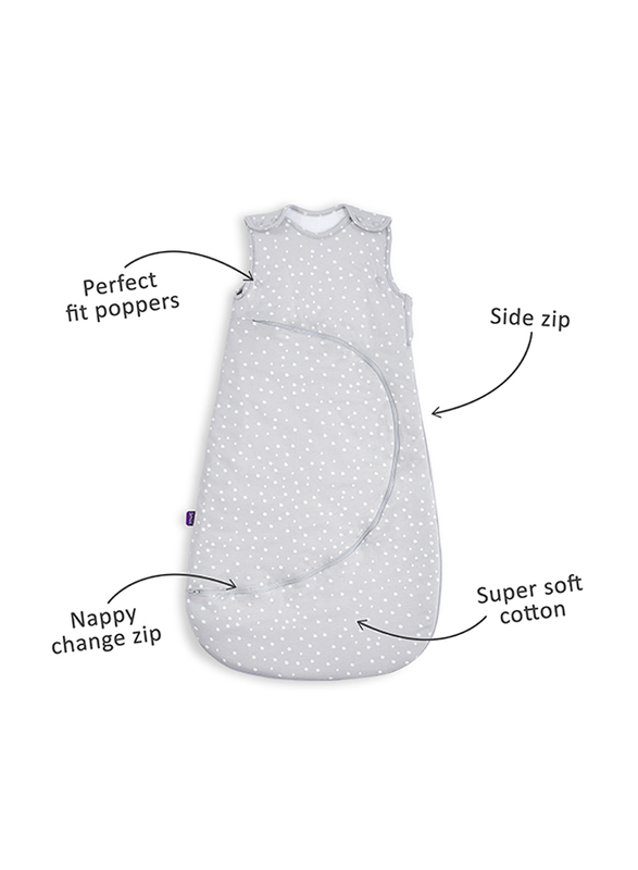 Snuz Pouch Baby Sleeping Bag with Zip for Easy Nappy Changing, 0.5 Tog, 0-6 Months, White Spot