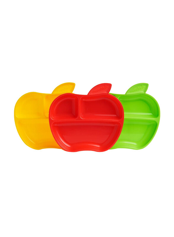 

Munchkin Lil' Apple Kids Divided Plates, Yellow/Red/Green