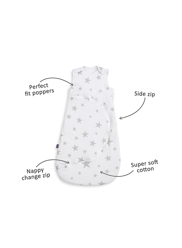 Snuz Pouch Baby Sleeping Bag with Zip for Easy Nappy Changing, 2.5 Tog, 0-6 Months, Grey Star