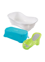 Summer Infant 3-Piece Comfort Height Bath Center with Step Stool for Baby, Blue/White/Green