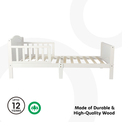 Moon Wooden Toddler Bed with Mattress, White