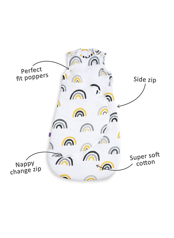 Snuz Pouch Baby Sleeping Bag with Zip for Easy Nappy Changing, 1.0 Tog, 0-6 Months, Mustard Rainbow