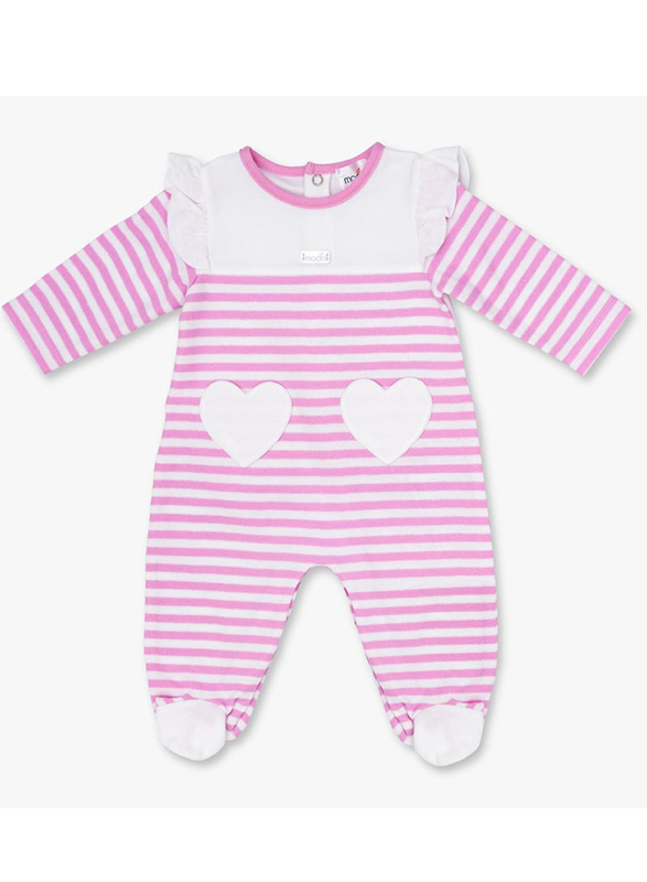 Moon 100% Cotton Stripes Sleepsuit for Baby Girls, 1-3 Months, Pink/White