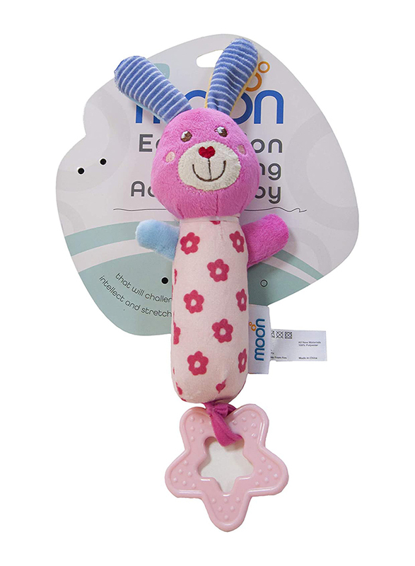 Moon Bunny Squeaker Sounds & Teether Soft Rattle Plush Toy, 6 Months +, Multicolor
