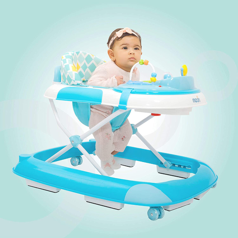 Moon MUV Anti-Fall Brake Pads Baby Walker with Music and Sound, 6 Months +, Blue Dino