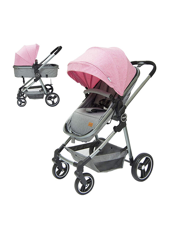 

Moon 2-in-1 Pro Aluminum Frame Single Baby Stroller, Grey Melange/Pink