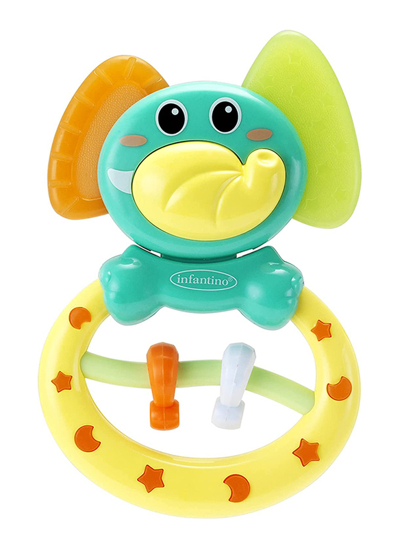 Infantino Elephant Rattle & Teether for Baby, 0+ Months, Multicolour