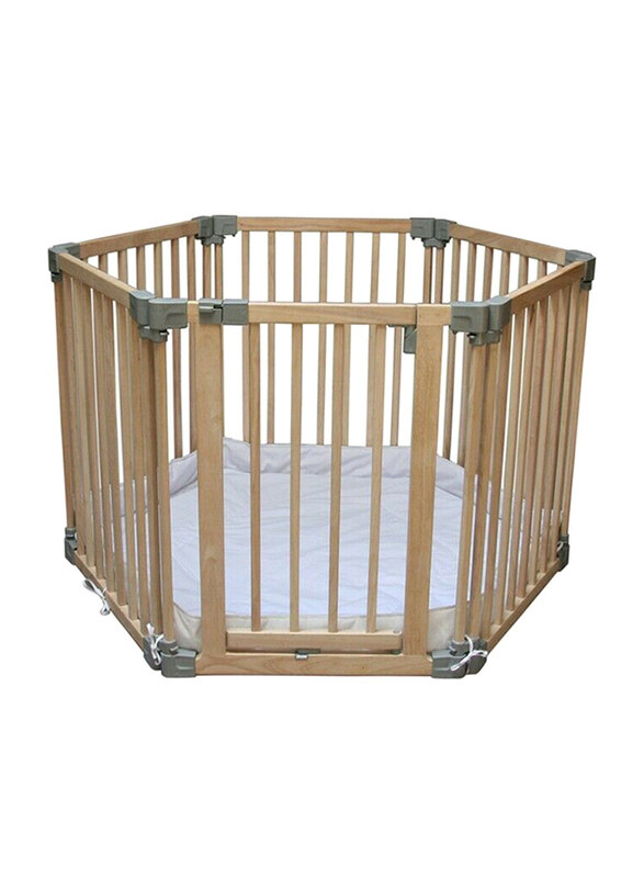 

Clippasafe Natural Wood Play Pen with 6 Adjustable Panels and Mat, Brown