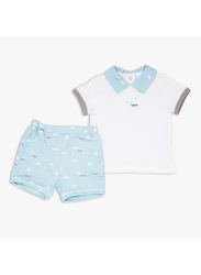 Moon Little Boat 100% Cotton T-Shirt and Shorts Set for Baby Boys, 3-6 Months, Teal
