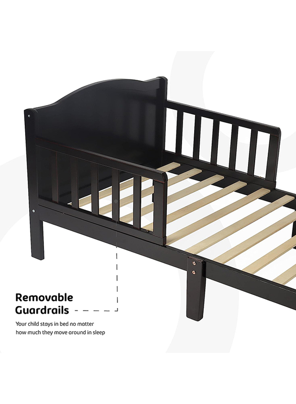 Moon Wooden Toddler Bed with Safety Guard Rail, Ages 3 years to 12 Years, 143 x 73 x 60cm, Dark Chocolate