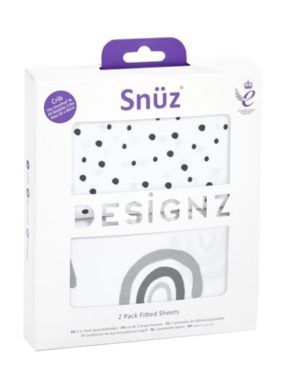 Snuz Pod Light Breathable & 100% Soft Jersey Cotton Crib Fitted Sheets, 2 Piece, Mono Rainbow