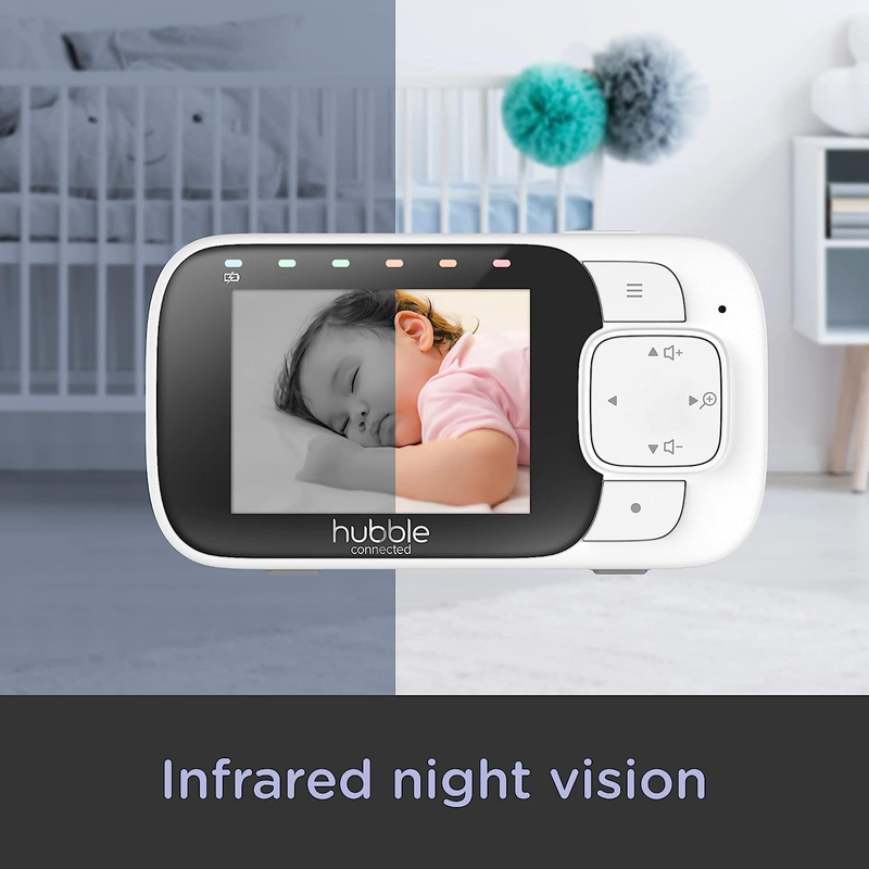 Hubble Nursery View Glow 2.8'' Baby Video Monitor with High Sensitivity Microphone, Infrared Night Vision, White