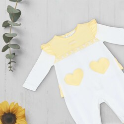 Moon Lemon Hearts Cotton Sleepsuit for Baby Girls, 1-3 Months, Yellow/White