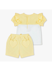 Moon Lemon Hearts Cotton Short-Sleeved Top & Shorts Set for Baby Girls, 6-9 Months, Yellow