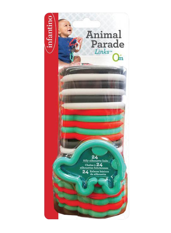 Infantino 24-Pieces Animal Parade Silhouette Teether Links, Multicolour