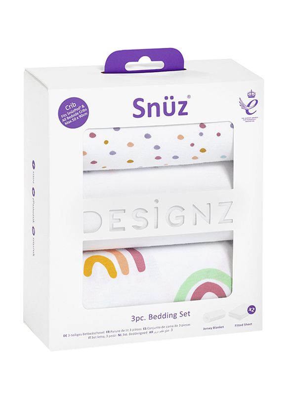 Snuz Pod Fitted Sheets & Cellular Baby Blanket Light Breathable & 100% Soft Jersey Cotton Crib Bedding Set, 3 Piece, White
