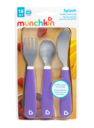 Munchkin Splash Fork Knife Spoon Set, 3 Piece, Purple