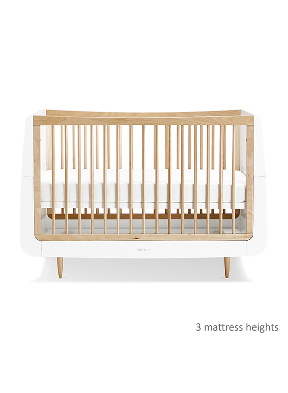 Snuz Kot Skandi 2 Piece Baby Nursery Furniture Set Convertible Nursery Cot Bed with 3 Mattress Height and Changing Unit, Natural