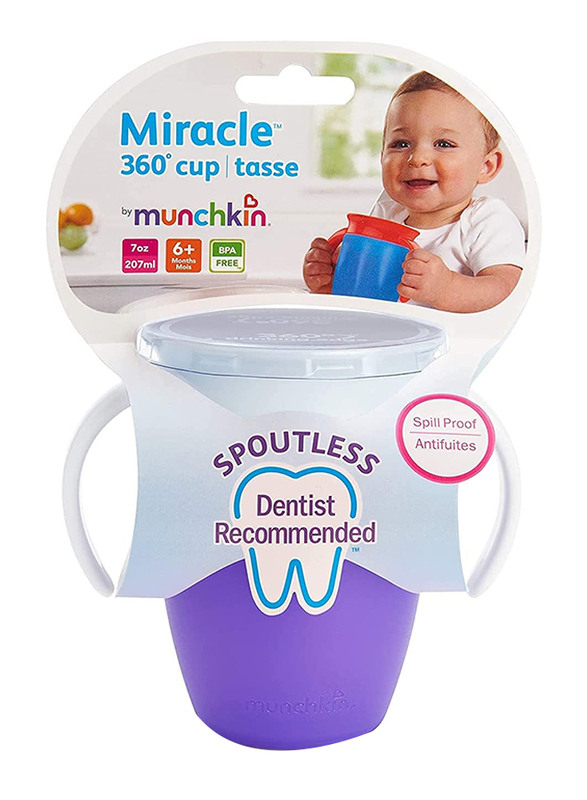 Munchkin Miracle 360 Degree Trainer Cup with Lid, 7oz, Purple