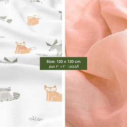 MOON - Bamboo Cotton Muslin Cotton Swaddle Wrap Pack of 2 - Forest Print & Peach