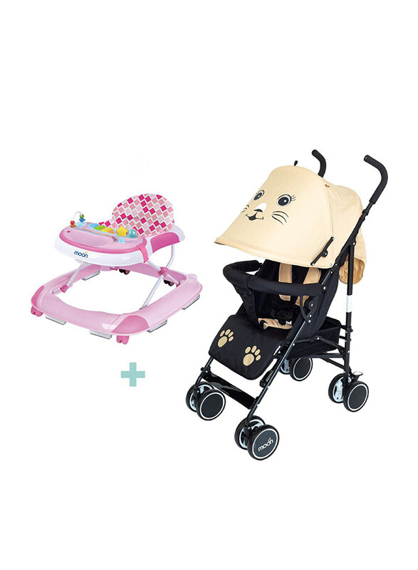 

Moon Safari Ultra Light Weight Cat Character Baby Stroller with MUV Walker, Black/Pink