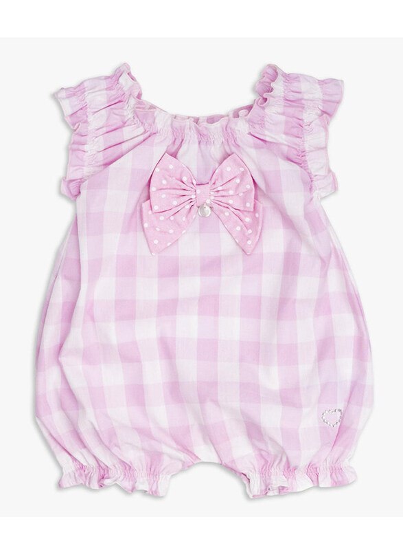 

Moon 100% Cotton Gingham Romper for Baby Girls, Cotton, 6-9 Months, Pink