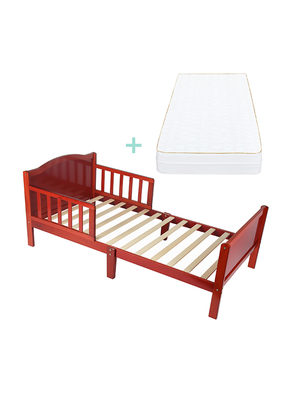 Moon Wooden Toddler Bed with Mattress, Brown