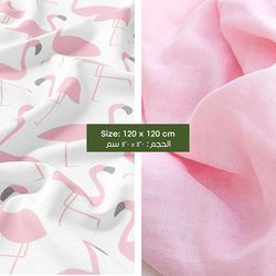 MOON - Bamboo Cotton Muslin Swaddle Wrap Pack of 2 - Flamingo Print & Pink